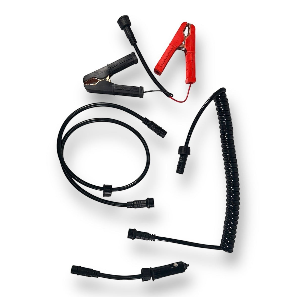 Anson PDR Elimadent X-Factor PDR Light accessories: alligator clips, coiled cable, and cigarette lighter adapter.