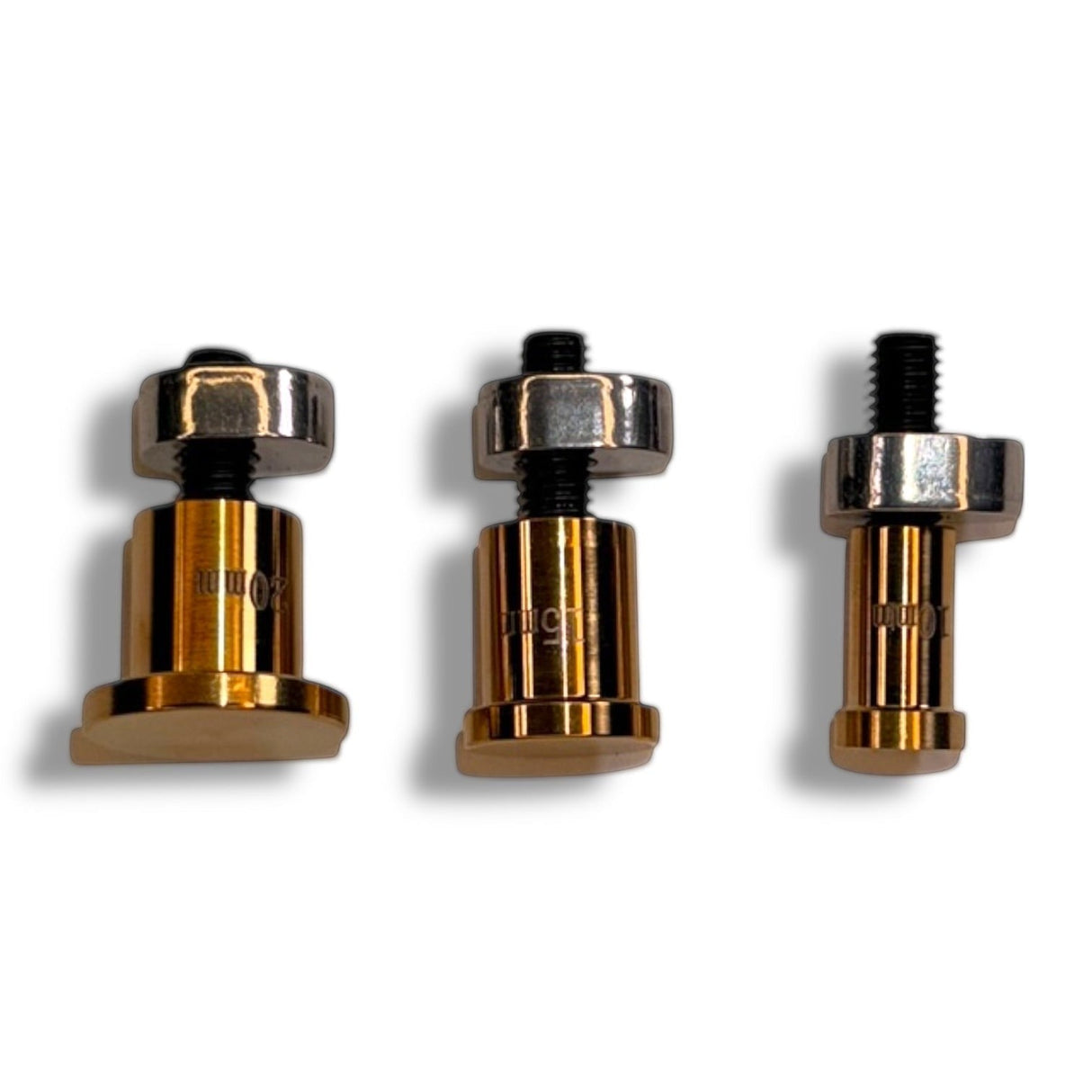 PDR Outlet gold-plated metal slide hammer tabs in 10mm, 15mm, and 20mm sizes for PDR glue pulling.