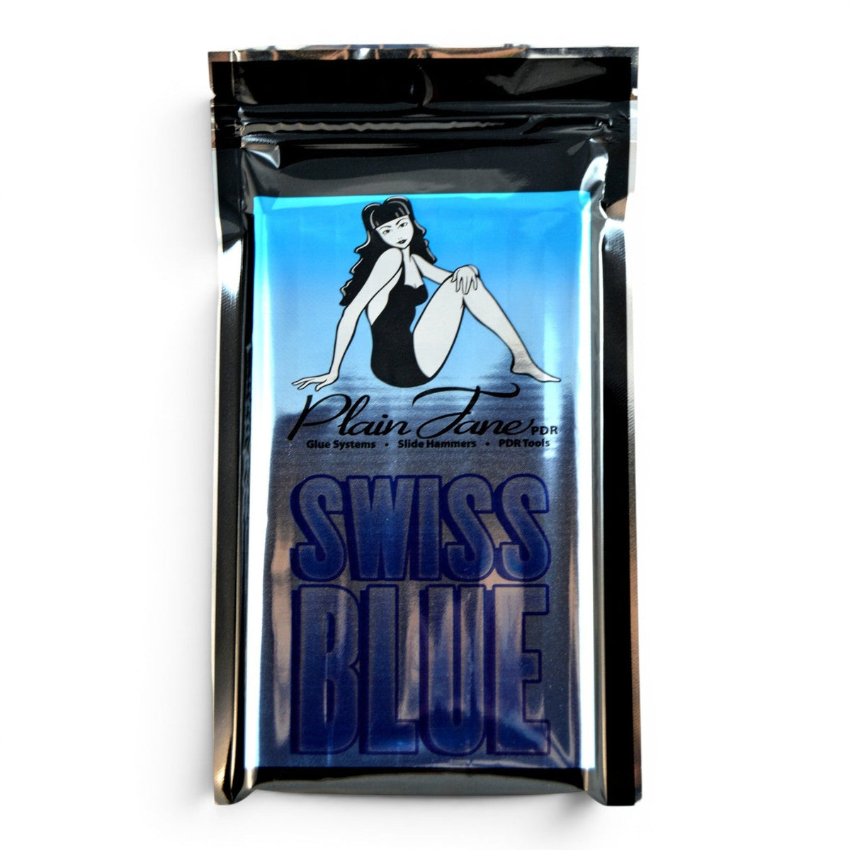Anson PDR Plain Jane Swiss Blue PDR glue for cool weather dent removal. Features a pin-up girl graphic.