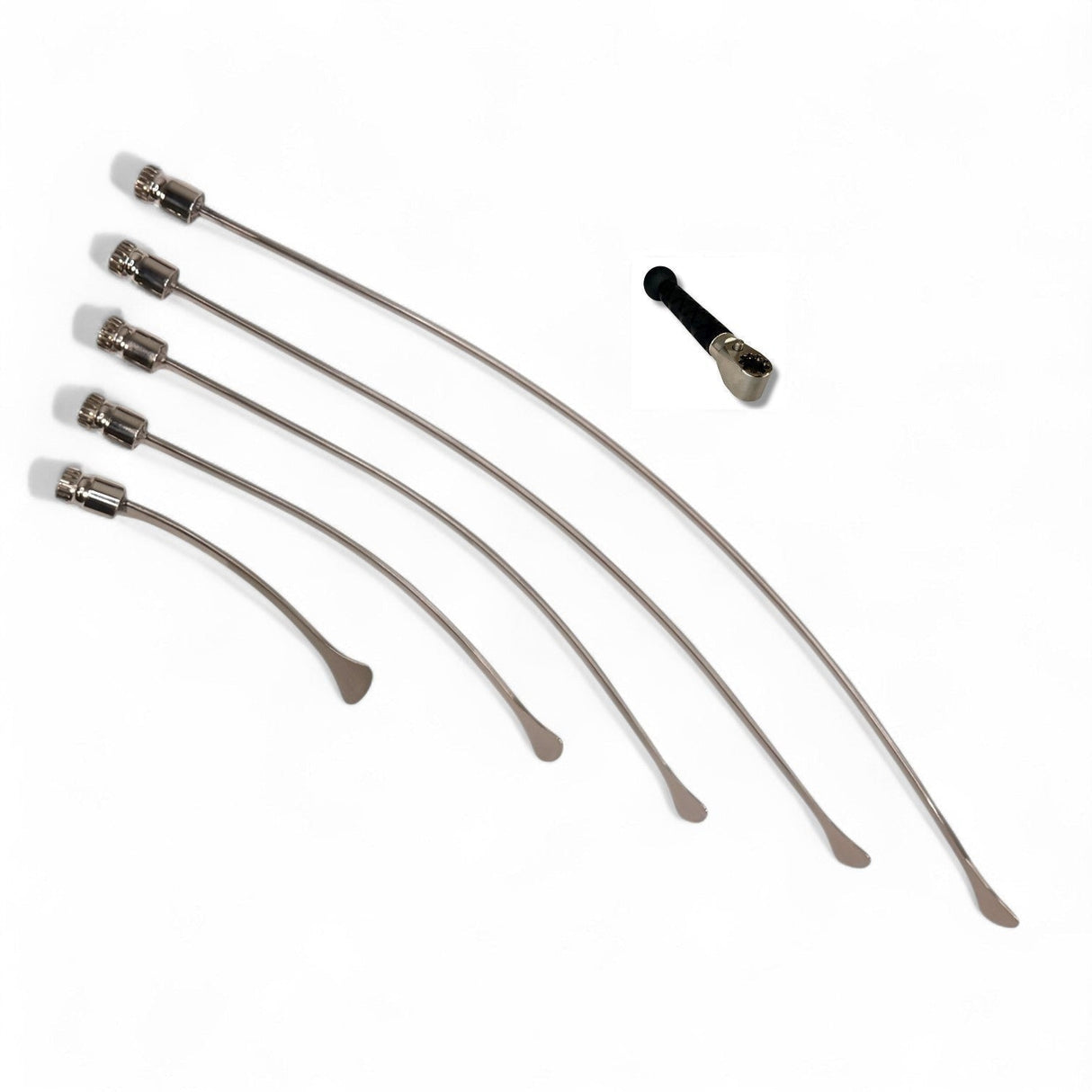 Anson PDR Rattlesnake 1 1/4" tail set with compact HUB handle, 5 stainless steel PDR rods with whale tail tips.