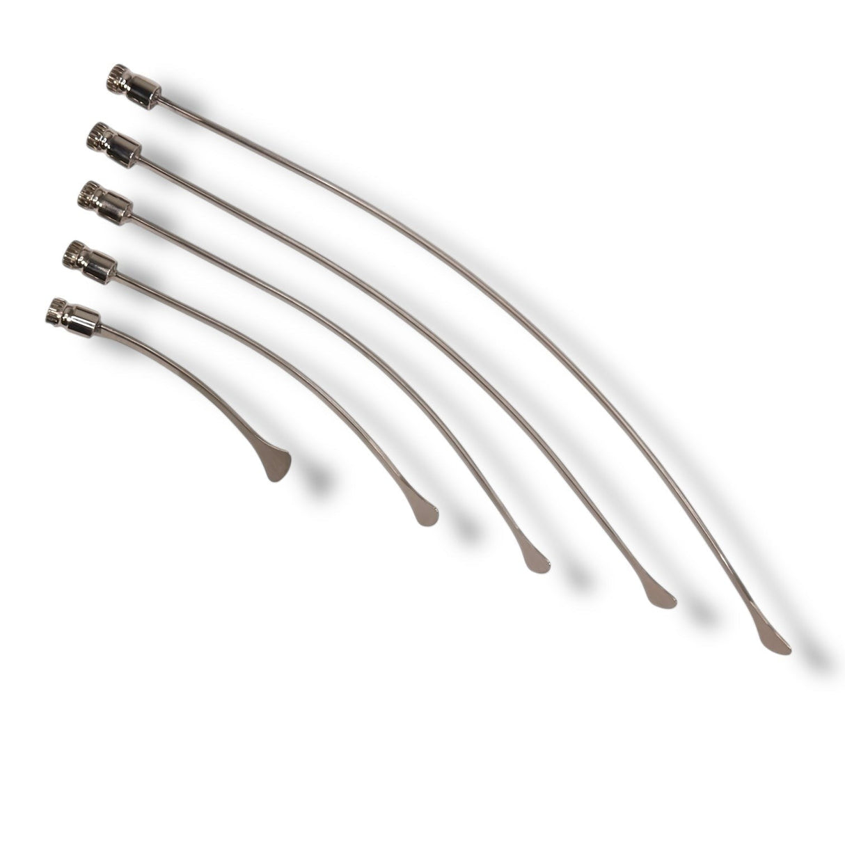 Anson PDR Rattlesnake 1 1/4" tail PDR tools, set of 5 metal whale tail rods with compact hubs.