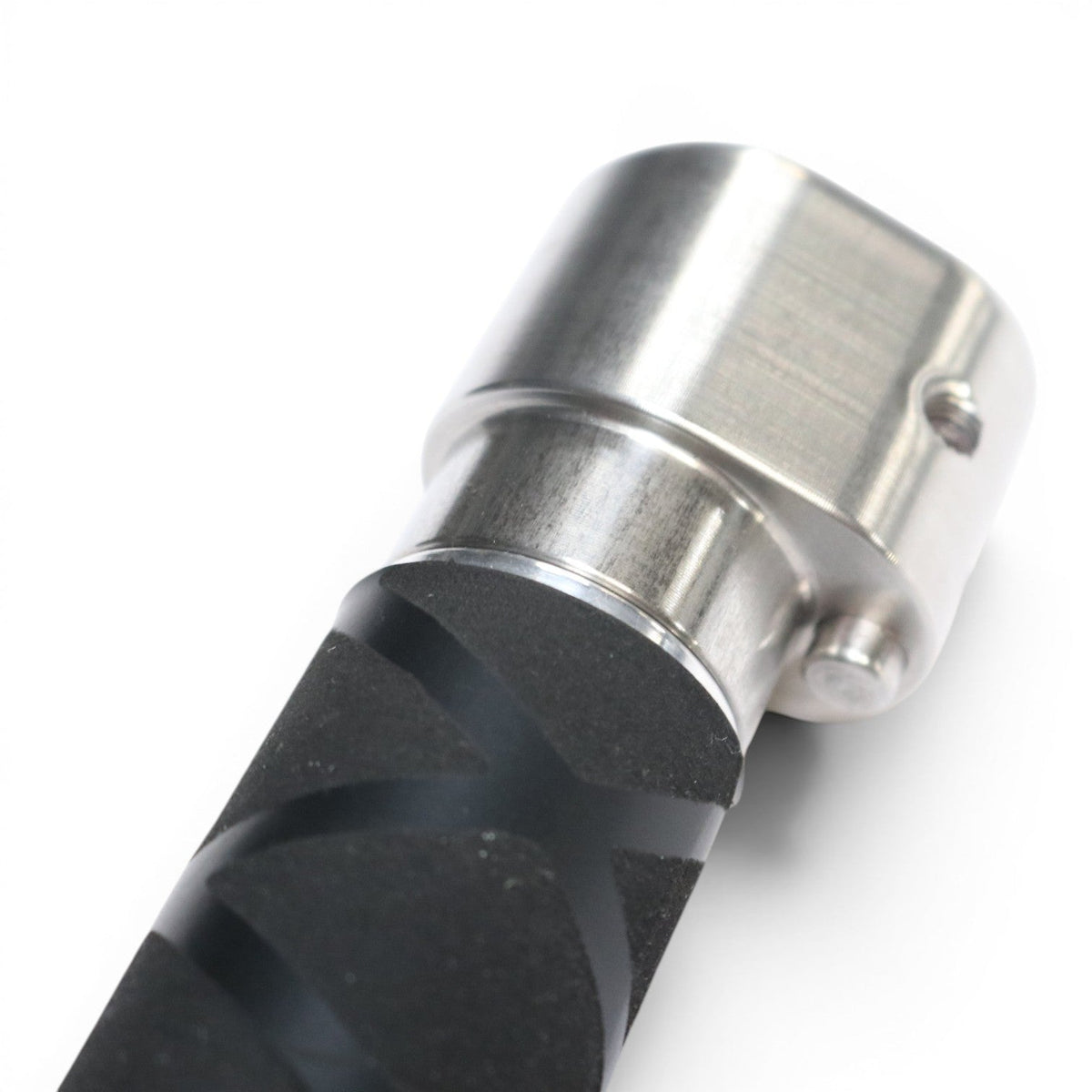 Anson PDR tactical inline grip handle with black X-flock rubber grip and stainless steel hub.