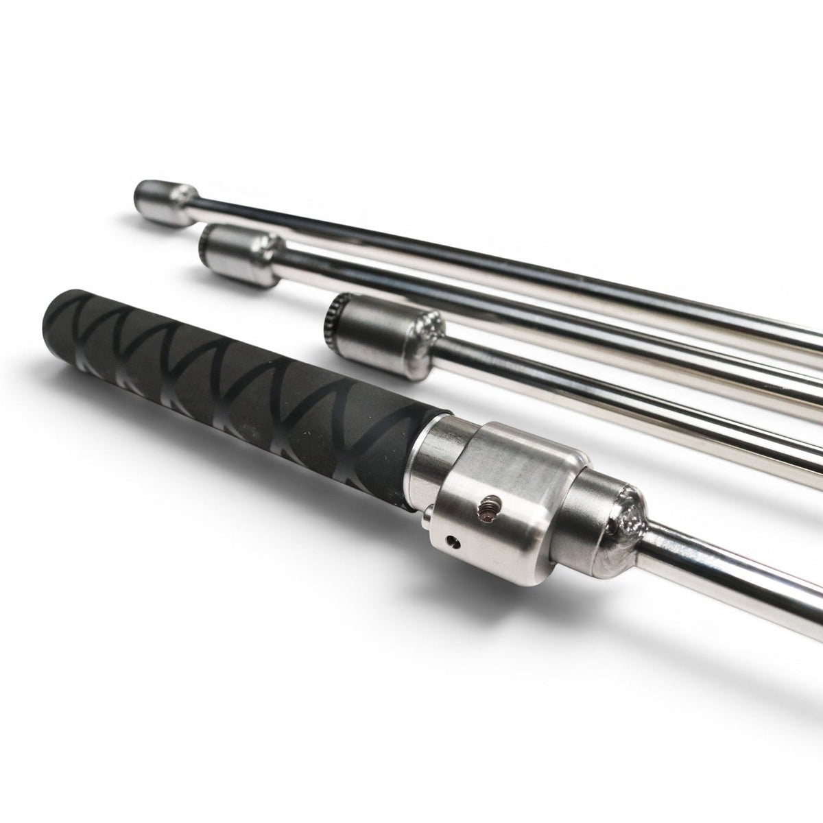 Anson PDR tactical inline grip handle with black X-FLOCK rubber grip and stainless steel extensions.