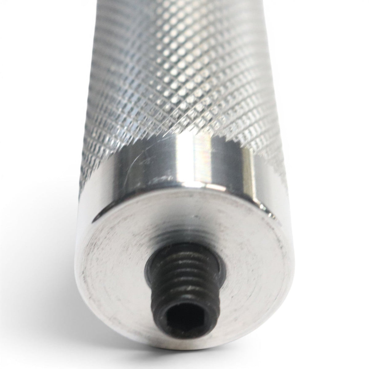 Anson PDR tactical knurled handle extension, silver metal with 5/16-18 thread and hex socket.