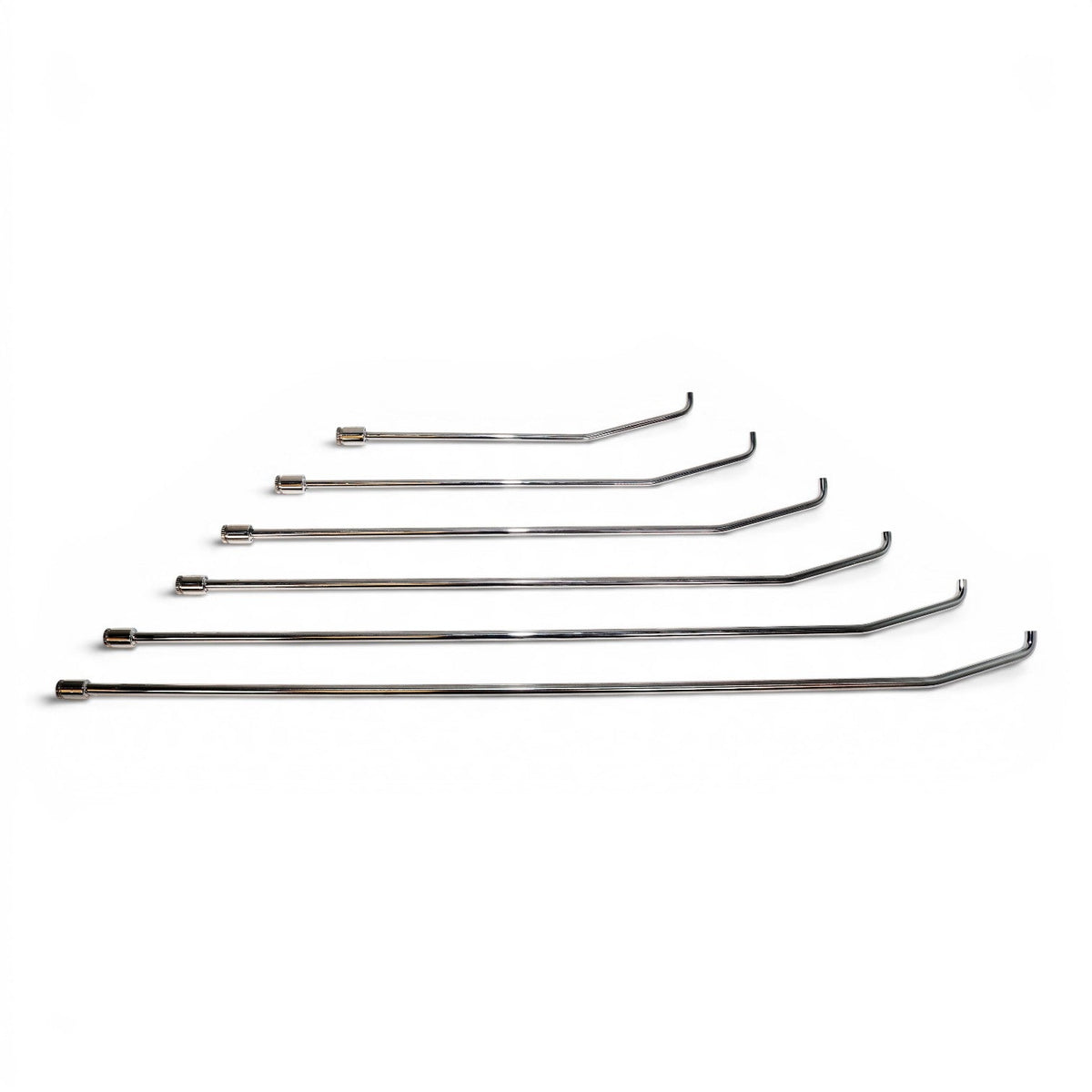 Anson PDR Tequila double bend stainless steel PDR rods with interchangeable tips, 18" to 48" lengths.