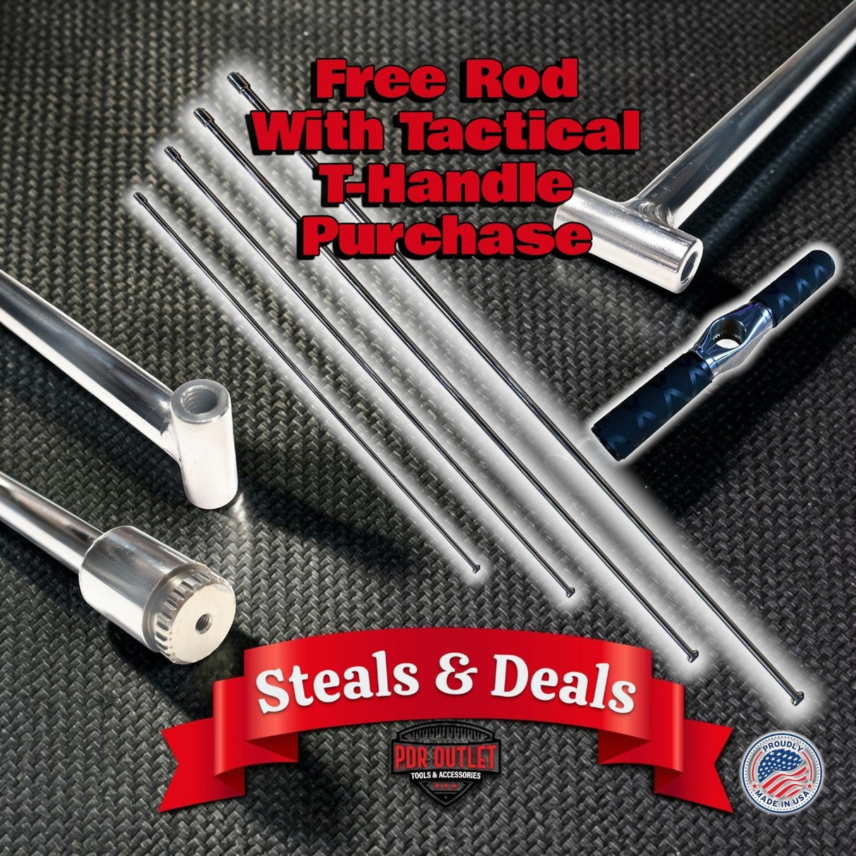 Anson PDR Tequila double header rod set with tactical T-handle. Includes multiple rod lengths and a black grip.