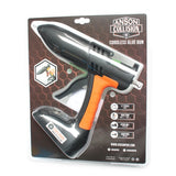 Anson Collision cordless glue gun in black and orange with dual temperature settings and Ryobi battery compatibility.