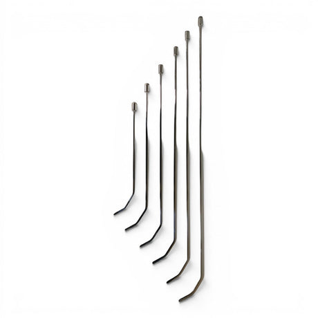 Anson PDR stainless steel double shot blade hub rods with double bend and blade tips, available in multiple sizes.