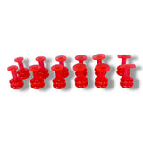 Anson PDR red plastic finishing tabs for paintless dent repair, variety pack with different sizes.