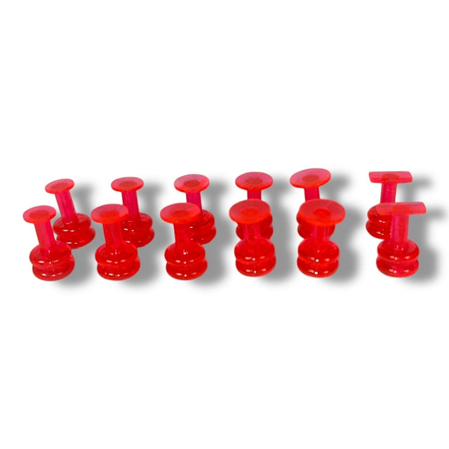 Anson PDR red plastic finishing tabs for paintless dent repair, variety pack with different sizes.