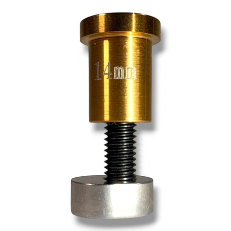 PDR Outlet 14mm gold stainless steel cold glue tab with black threaded screw for PDR repairs.