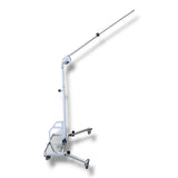 Anson PDR Econo Light Stand with adjustable boom arm and wheels, made of silver aluminum.