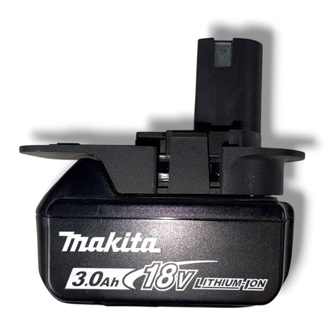 Anson PDR Trifecta adapter for Ryobi batteries to Makita, DeWalt, or Milwaukee tools. Black plastic construction.