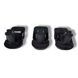 Anson PDR Trifecta adapters convert Ryobi batteries for Makita, DeWalt, and Milwaukee tools. Black plastic battery adapters.