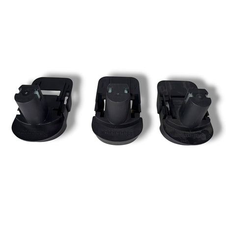 Anson PDR Trifecta adapters convert Ryobi batteries for Makita, DeWalt, and Milwaukee tools. Black plastic battery adapters.